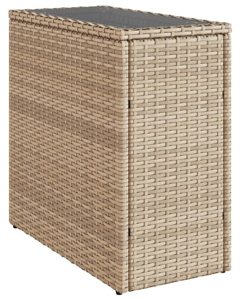 Bézs polyrattan kerti kisasztal üveg asztallappal 58x27,5x55 cm
