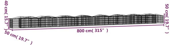 Íves horganyzott vas gabion magaságyás 800x50x50 cm