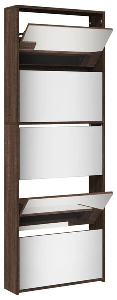 Barna tölgy 5 szintes cipőszekrény tükörrel 63 x 17 x 169,5 cm