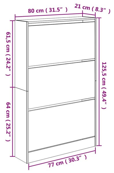 Betonszürke szerelt fa cipősszekrény 80 x 21 x 125,5 cm