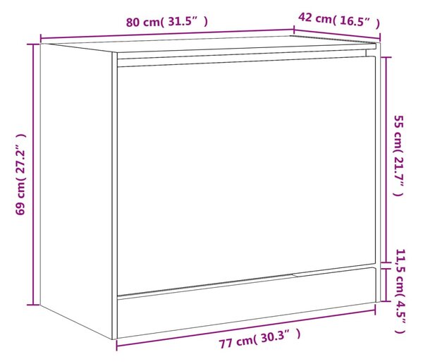 Fekete szerelt fa cipőszekrény 80x42x69 cm