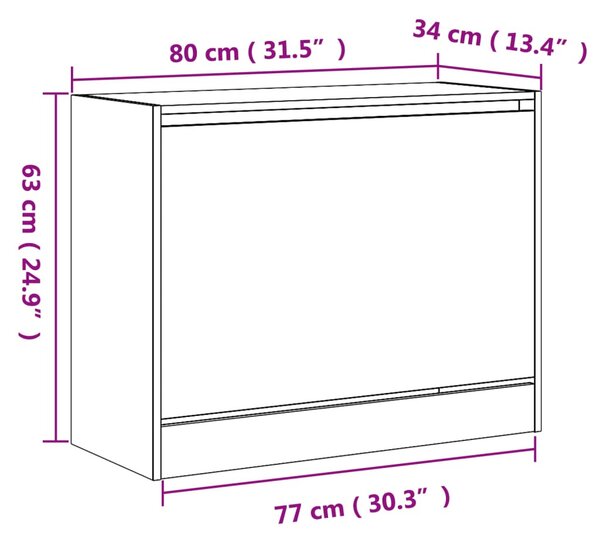 Füstös tölgy színű szerelt fa cipőszekrény 80 x 34 x 63 cm