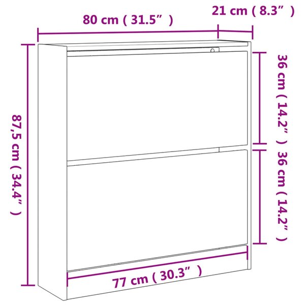 Betonszürke szerelt fa cipőszekrény 80 x 21 x 87,5 cm