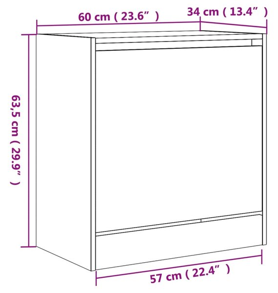 Fekete szerelt fa cipőszekrény 60 x 34 x 63,5 cm