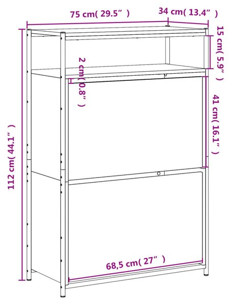 Füstös tölgy színű szerelt fa cipőszekrény 75x34x112 cm