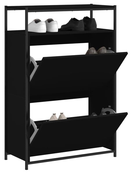 Fekete szerelt fa cipőszekrény 75x34x112 cm
