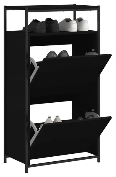 Fekete szerelt fa cipőszekrény 60x34x112 cm