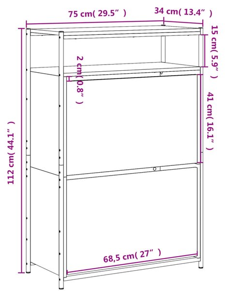 Fekete szerelt fa cipőszekrény 75x34x112 cm