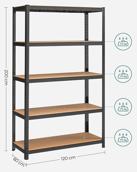 Polc 5 szintes, Songmics, 60 x 120 x 200 cm, fekete, GLR060B01