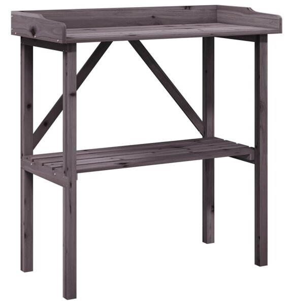 Szürke tömör fenyőfa növénytartó asztal polccal 78x38x82,5 cm