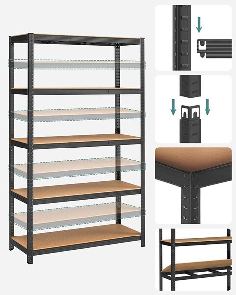 Polc 5 szintes, Songmics, 60 x 120 x 200 cm, fekete, GLR060B01