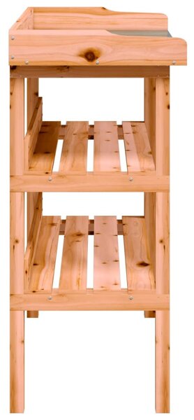 Barna tömör fenyőfa növénytartó asztal polcokkal 78x38x82,5 cm