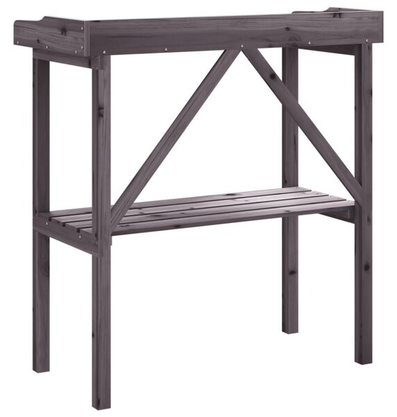 Szürke tömör fenyőfa növénytartó asztal polccal 78x38x82,5 cm