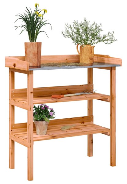 Barna tömör fenyőfa növénytartó asztal polcokkal 78x38x82,5 cm