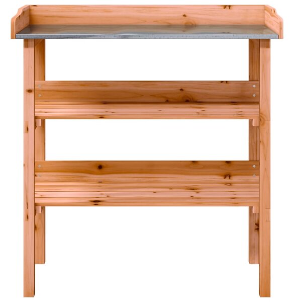 Barna tömör fenyőfa növénytartó asztal polcokkal 78x38x82,5 cm
