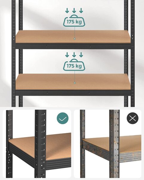 Polc 5 szintes, Songmics, 60 x 120 x 200 cm, fekete, GLR060B01