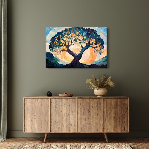Kép – Mozaik – nap és fa II. (90x60 cm)