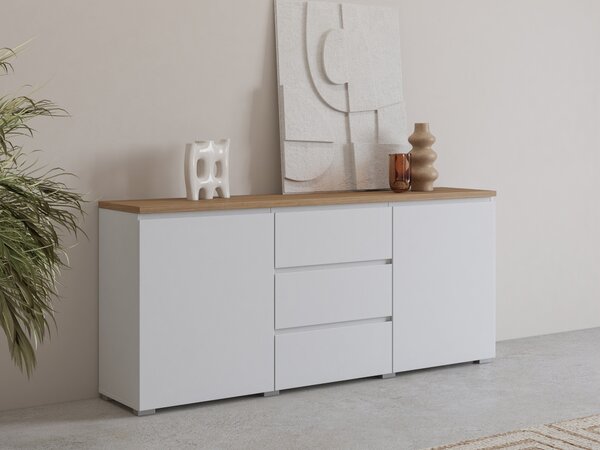 Komód Baletu 106, Laminált forgácslap, 68x150x35cm, Fehér, Tölgy