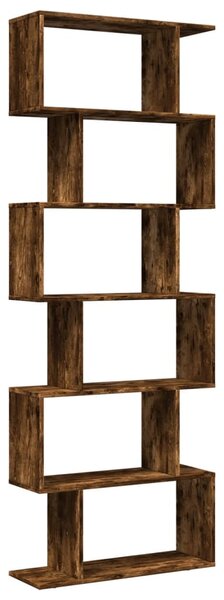 6 szintes füstös tölgy fa elválasztó könyvespolc 70x24x193 cm