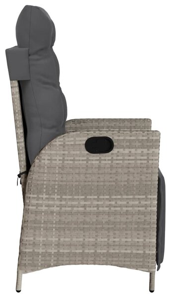 Világosszürke polyrattan dönthető kerti szék lábtartóval