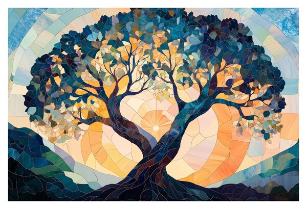 Kép – Mozaik – nap és fa II. (90x60 cm)