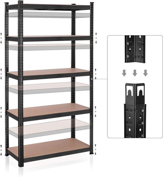 Polc 5 szintes, Songmics, 180 x 90 x 40 cm, fekete, GLR040B01