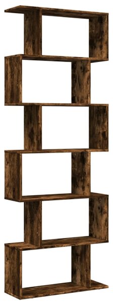 6 szintes füstös tölgy fa elválasztó könyvespolc 70x24x193 cm