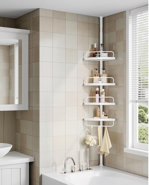 Fürdőszoba sarokpolc állítható, fehér 85-305cm