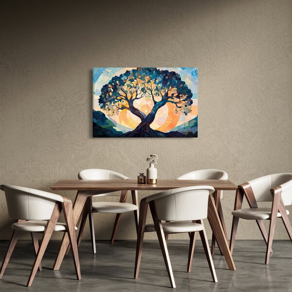 Kép – Mozaik – nap és fa II. (90x60 cm)