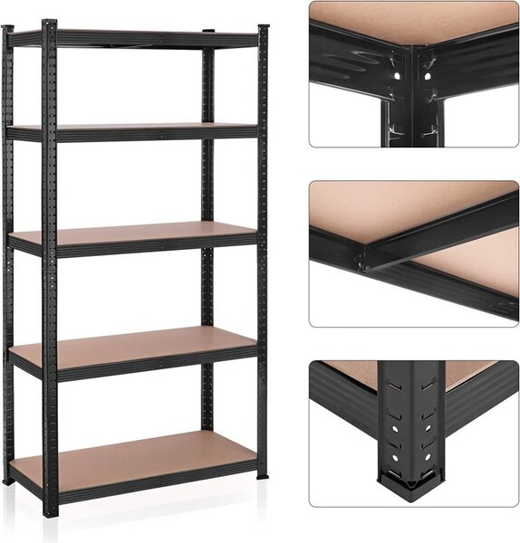 Polc 5 szintes, Songmics, 180 x 90 x 40 cm, fekete, GLR040B01