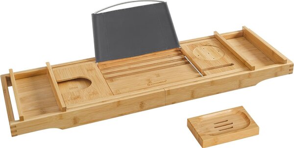 Fürdőkádra helyzhető bambusz tálca ital- és könyvtartóval 25x25x25cm