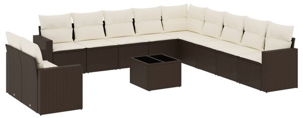 12 részes barna polyrattan kerti ülőgarnitúra párnákkal