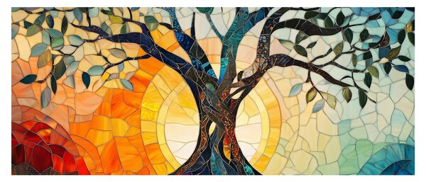 Kép – Mozaik – nap és fa I. (120x50 cm)