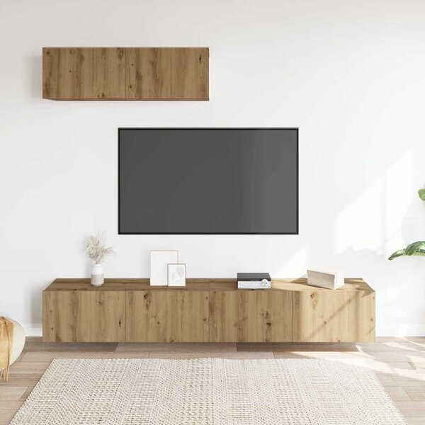 3 db kézműves tölgy szerelt fa falra szerelhető TV-szekrény