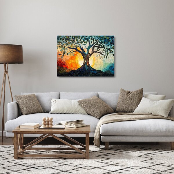 Üveg kép – Mozaik – nap és fa I. (70x50 cm)