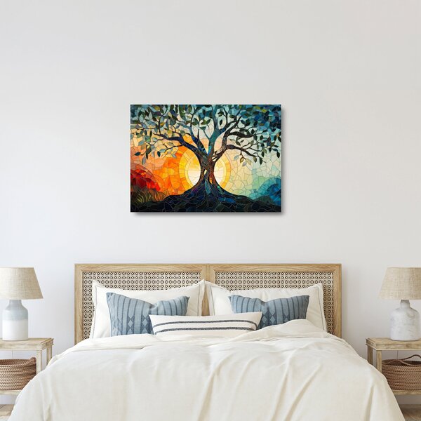 Üveg kép – Mozaik – nap és fa I. (70x50 cm)