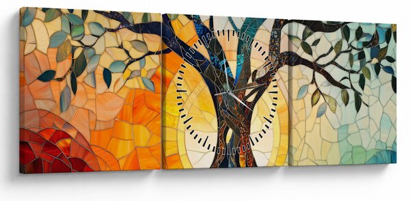 Kép – Mozaik – nap és fa I. (órával) (90x30 cm)