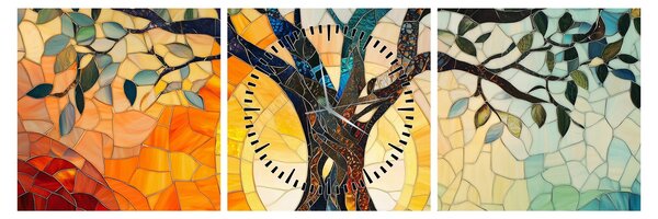 Kép – Mozaik – nap és fa I. (órával) (90x30 cm)