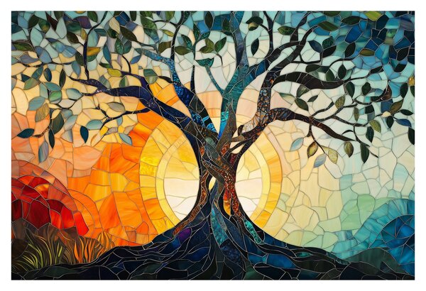 Kép – Mozaik – nap és fa I. (90x60 cm)