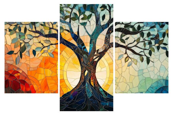 Kép – Mozaik – nap és fa I. (90x60 cm)