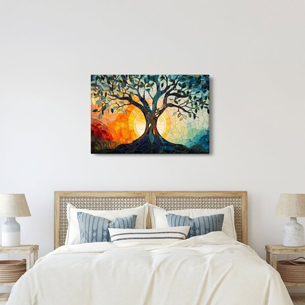 Kép – Mozaik – nap és fa I. (90x60 cm)
