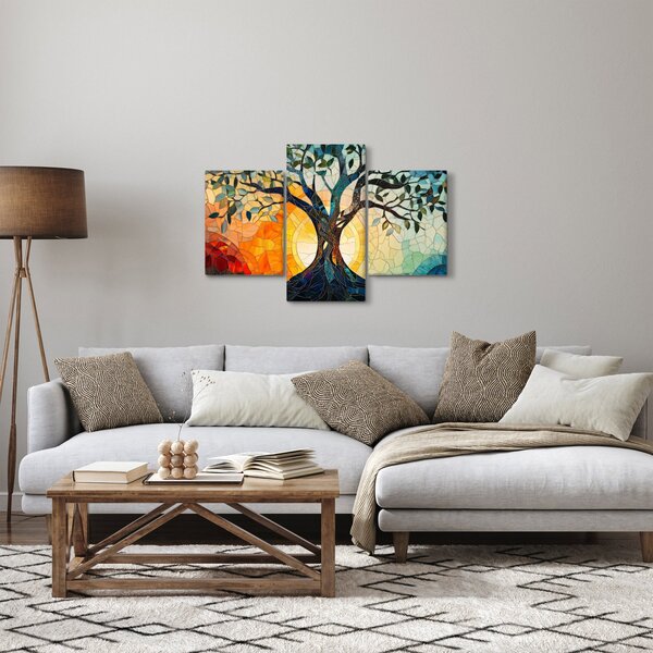 Kép – Mozaik – nap és fa I. (90x60 cm)