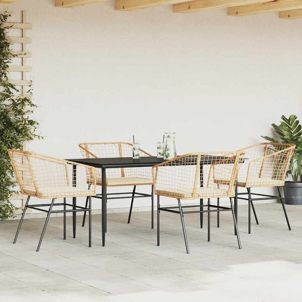 5 észes barna polyrattan üveg kerti étkezőgarnitúra párnával