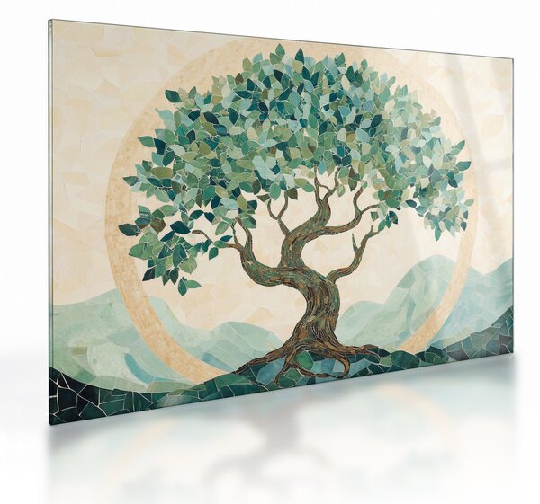 Üveg kép – Elegáns mozaik fával (70x50 cm)