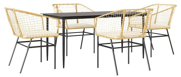 5 észes barna polyrattan üveg kerti étkezőgarnitúra párnával