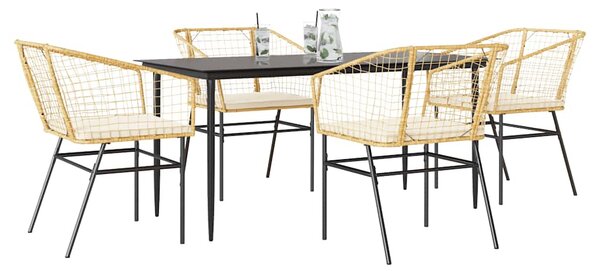5 észes barna polyrattan üveg kerti étkezőgarnitúra párnával
