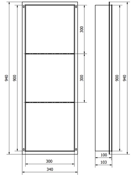 Mexen X-Wall-NR perem nélküli beépített polc 90 x 30 cm, fekete - 1971903010S