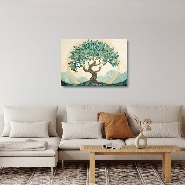 Üveg kép – Elegáns mozaik fával (70x50 cm)