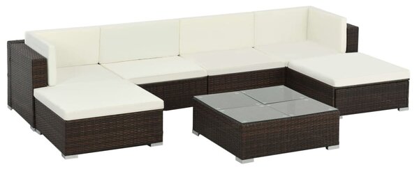 7-részes barna polyrattan kerti bútorszett párnákkal