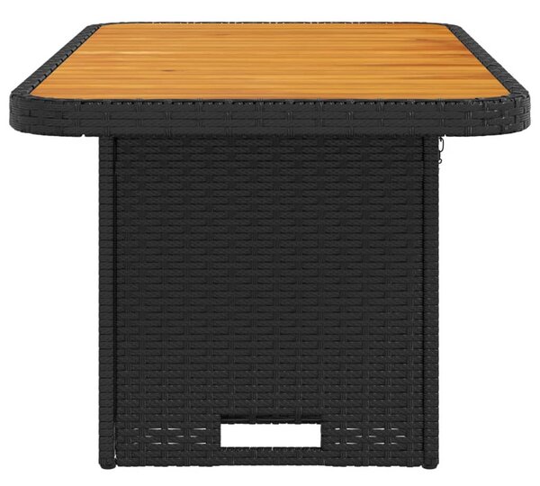 Fekete polyrattan és akácfa kerti asztal 90 x 55 x 71 cm